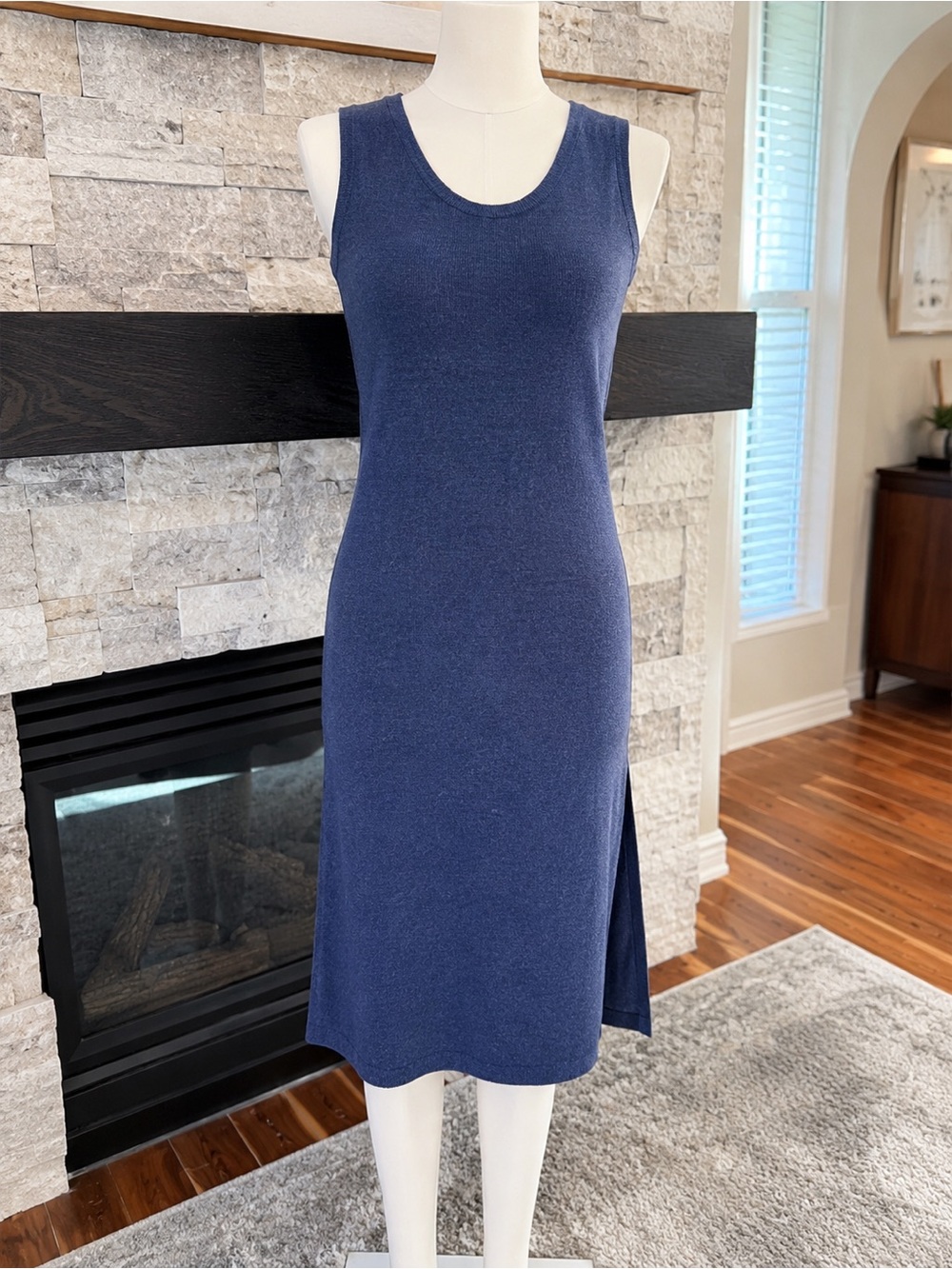 Madewell Blue Sleeveless Knit Midi Dress Side Slit XS